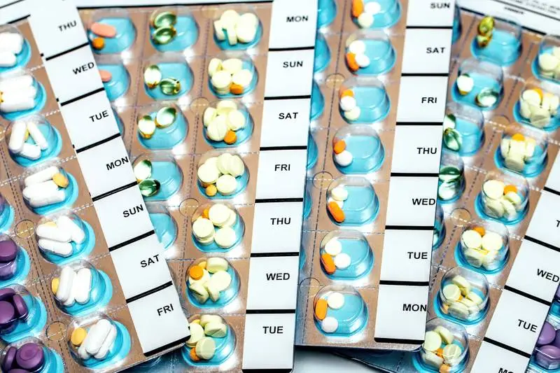 Multi-dose medication packets organized by date and time